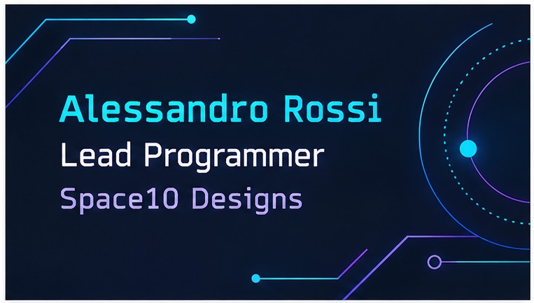 Business card: Alessandro Rossi, Lead Programmer, Space10 Designs