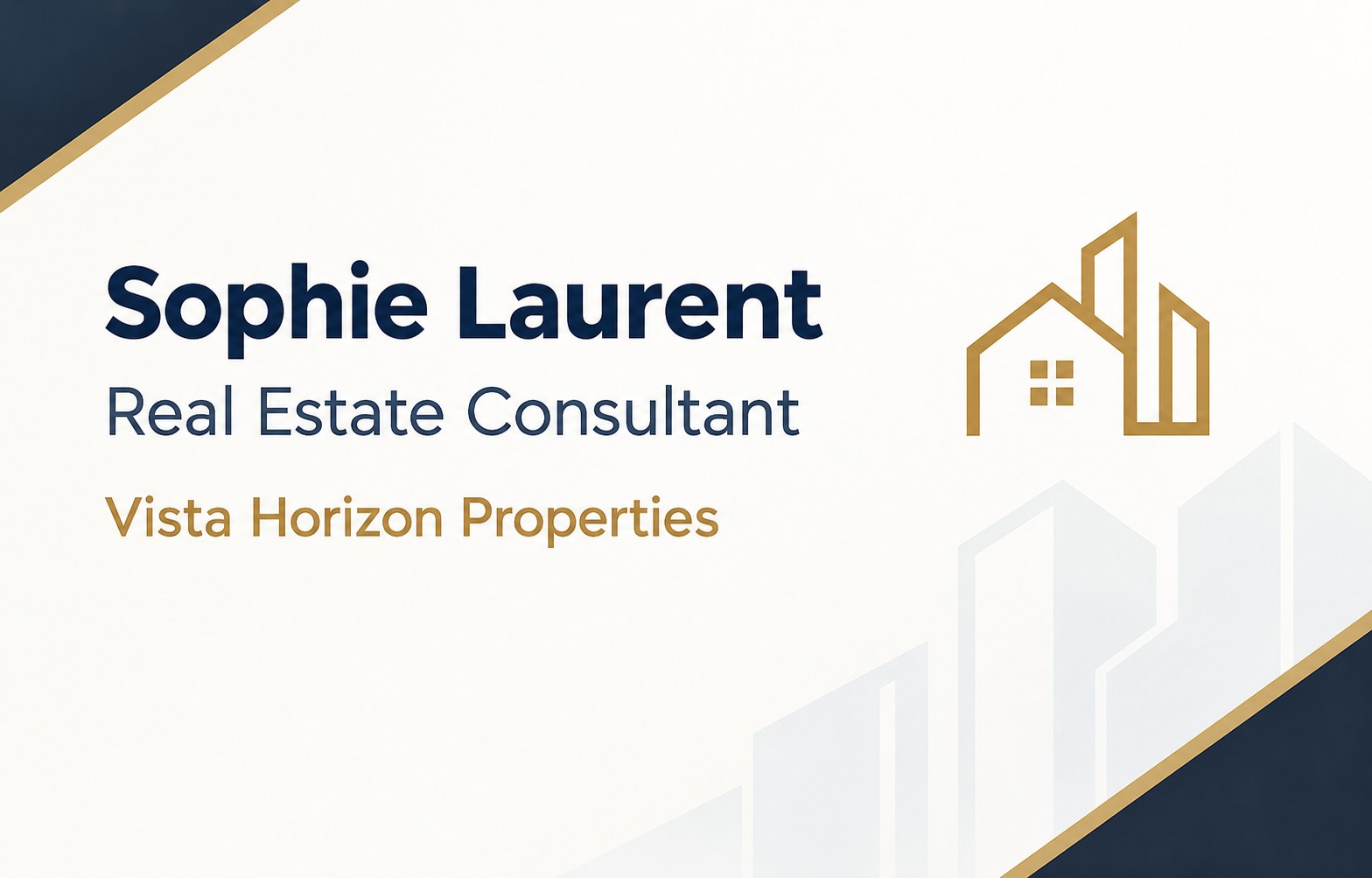 Business card: Sophie Laurent, Real Estate Consultant, Vista Horizon Properties