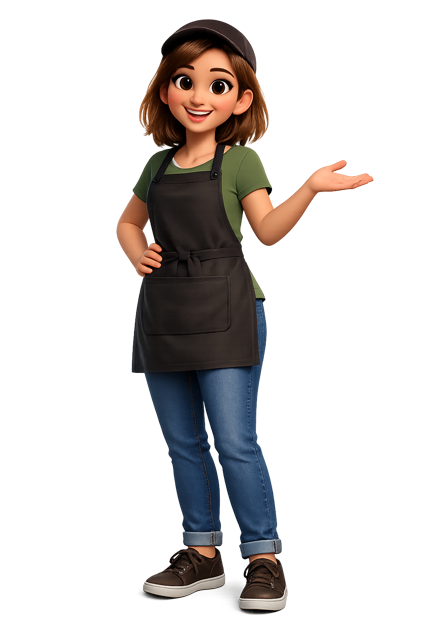 Emma, a young woman working at a café