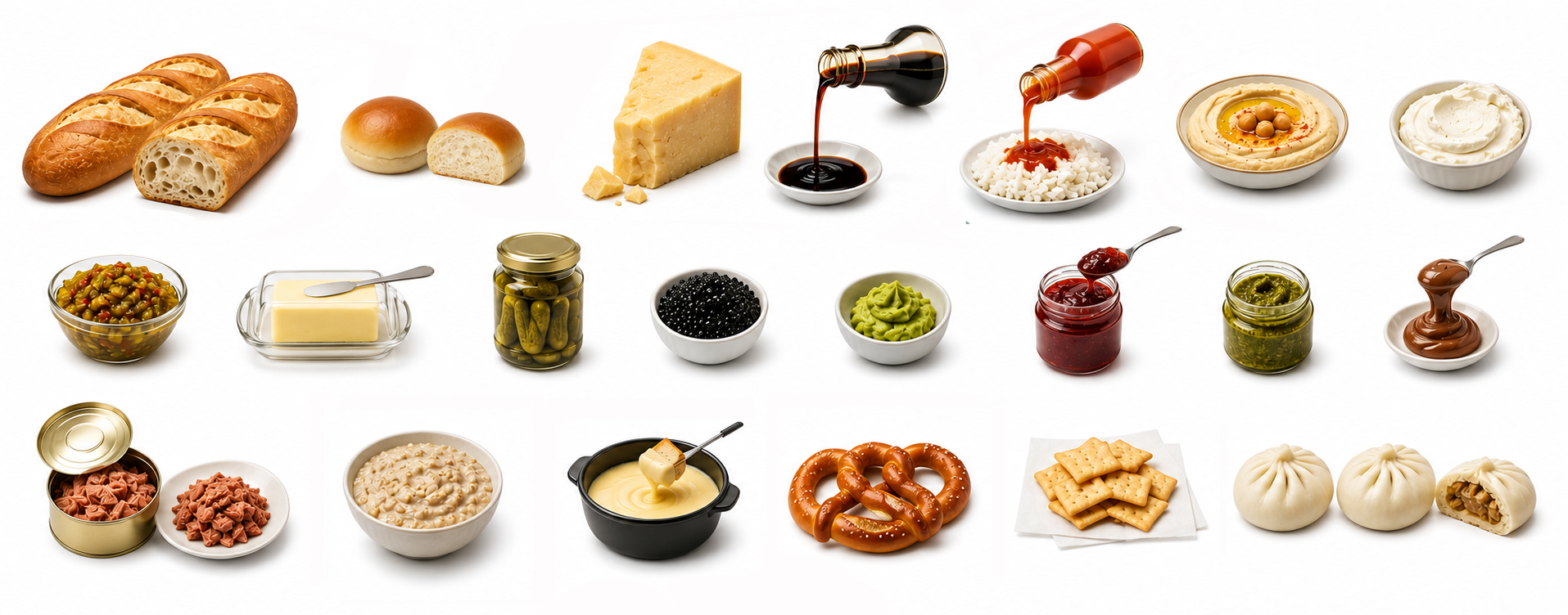 Bread, condiments and snacks