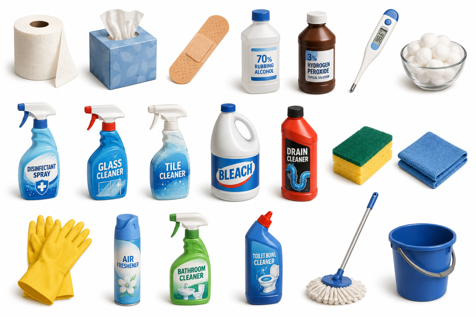 First Aid, Maintenance & Cleaning Supplies — Bathroom
